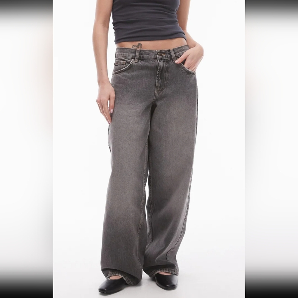 Women's Topshop Gray Cinch Back Low Rise Wide Leg Jeans